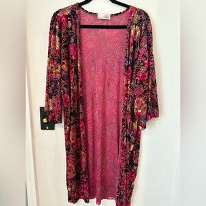 Emma & Michele Floral Burnout Kimono Cardigan Womens M/L Open Front Duster